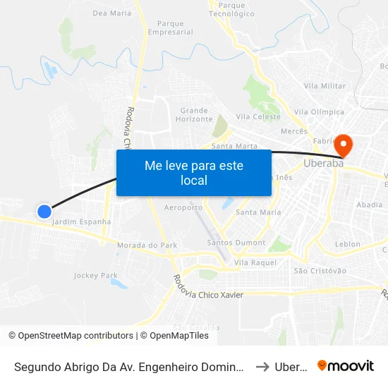 Segundo Abrigo Da Av. Engenheiro Domingos Varotto to Uberaba map