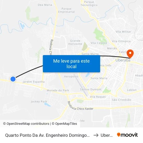 Quarto Ponto Da Av. Engenheiro Domingos Varotto to Uberaba map