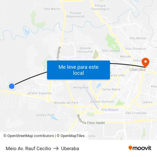 Meio Av. Rauf Cecílio to Uberaba map