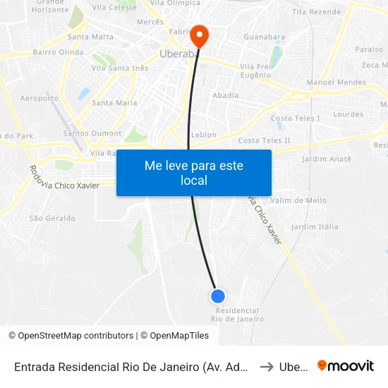 Av. Adail Gomes Ferreira, 3275 to Uberaba map