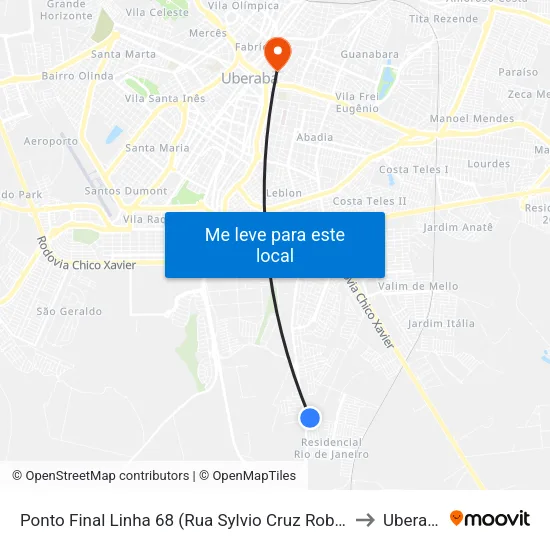 Ponto Final Linha 68 (Rua Sylvio Cruz Robazzi) to Uberaba map