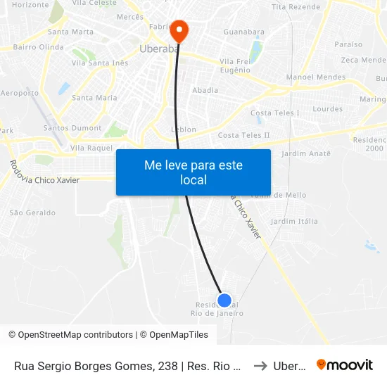 Rua Sergio Borges Gomes, 238 | Res. Rio De Janeiro to Uberaba map