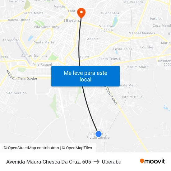 Avenida Maura Chesca Da Cruz, 605 to Uberaba map