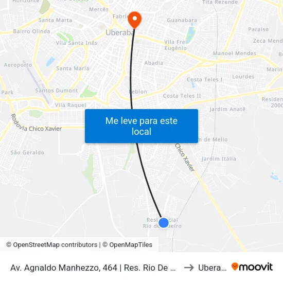Av. Agnaldo Manhezzo, 464 | Res. Rio De Janeiro to Uberaba map