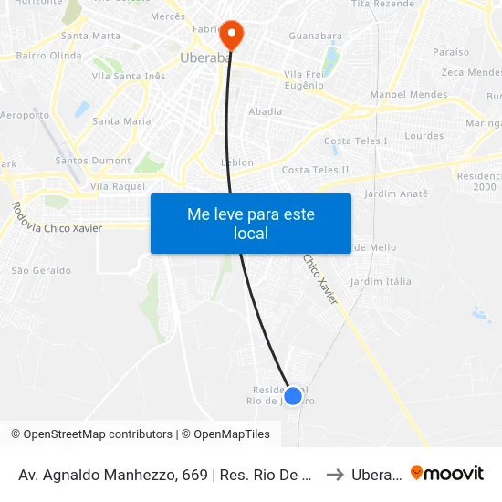 Av. Agnaldo Manhezzo, 669 | Res. Rio De Janeiro to Uberaba map