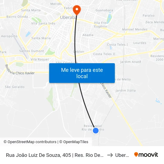 Rua João Luiz De Souza, 405 | Res. Rio De Janeiro to Uberaba map