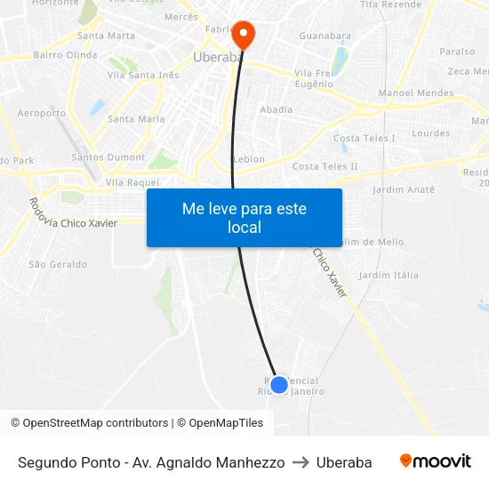 Segundo Ponto - Av. Agnaldo Manhezzo to Uberaba map