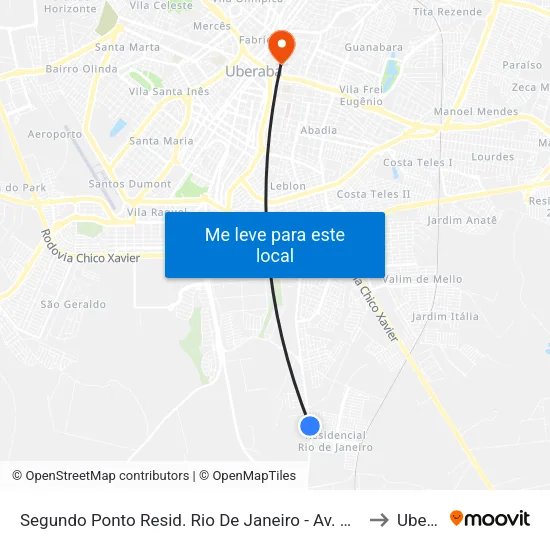 Segundo Ponto Resid. Rio De Janeiro - Av. Adail Gomes Ferreira to Uberaba map