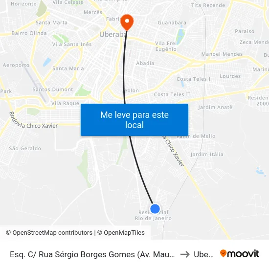 Esq. C/ Rua Sérgio Borges Gomes (Av. Maura Chesca Da Cruz) to Uberaba map