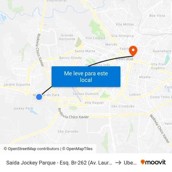Saída Jockey Parque - Esq. Br-262 (Av. Lauro Fontoura Júnior) to Uberaba map
