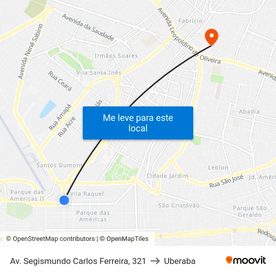 Av. Segismundo Carlos Ferreira, 321 to Uberaba map