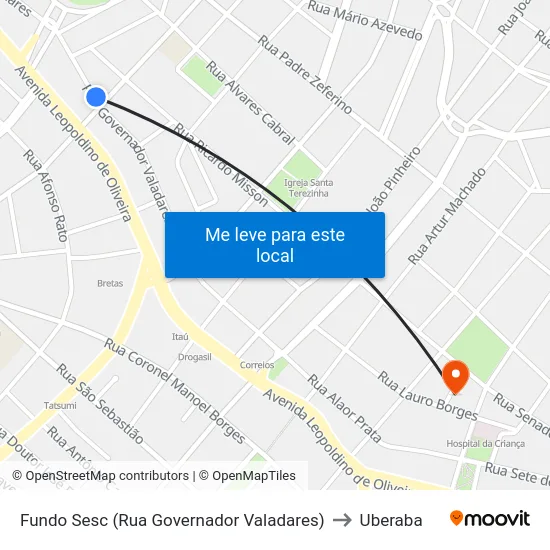 Fundo Sesc (Rua Governador Valadares) to Uberaba map