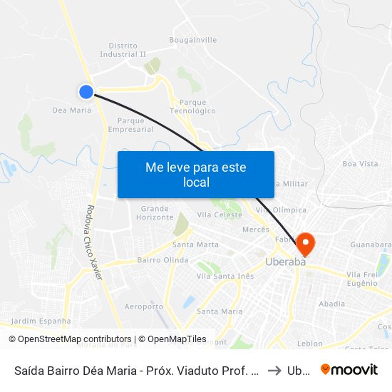 Saída Bairro Déa Maria - Próx. Viaduto Prof. Mário Palmério (Av. Nonô Prata) to Uberaba map