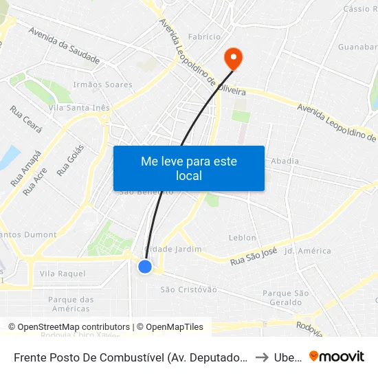 Frente Posto De Combustível (Av. Deputado José Marcus Cherem) to Uberaba map