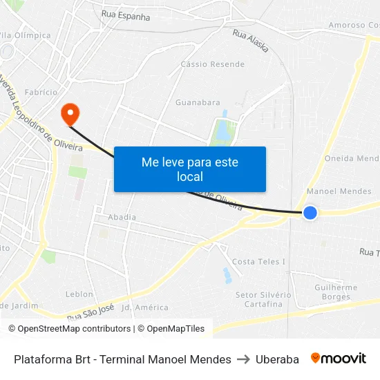 Plataforma Brt - Terminal Manoel Mendes to Uberaba map