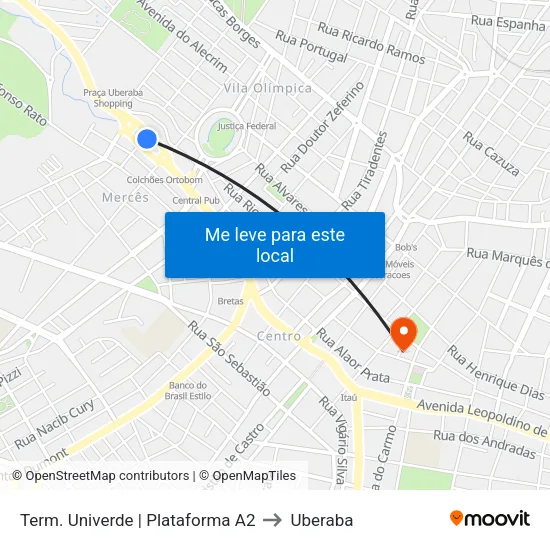 Term. Univerde | Plataforma A2 to Uberaba map