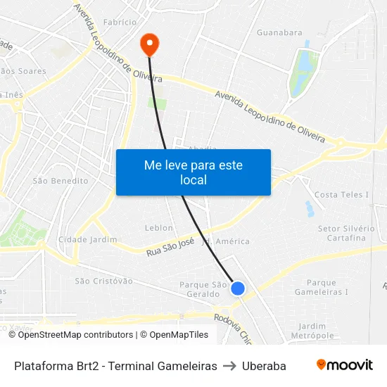 Plataforma Brt2 - Terminal Gameleiras to Uberaba map