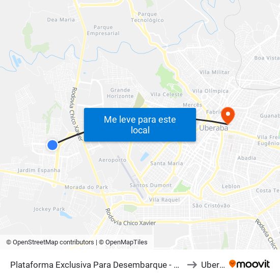 Plataforma Exclusiva Para Desembarque - Terminal Beija-Flor to Uberaba map