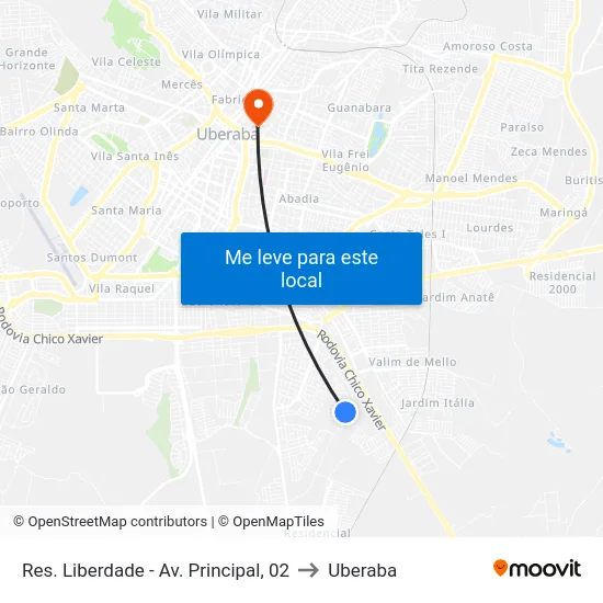 Res. Liberdade - Av. Principal, 02 to Uberaba map