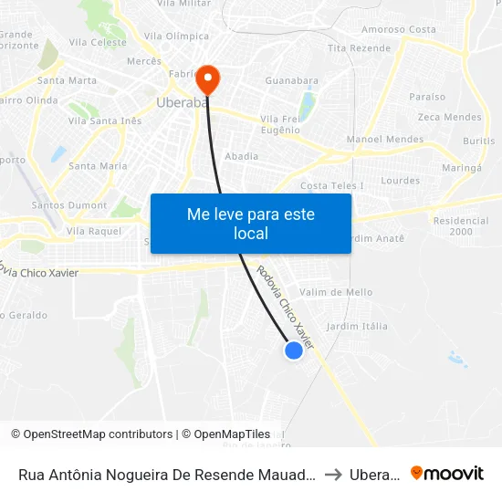 Rua Antônia Nogueira De Resende Mauad, 164 to Uberaba map