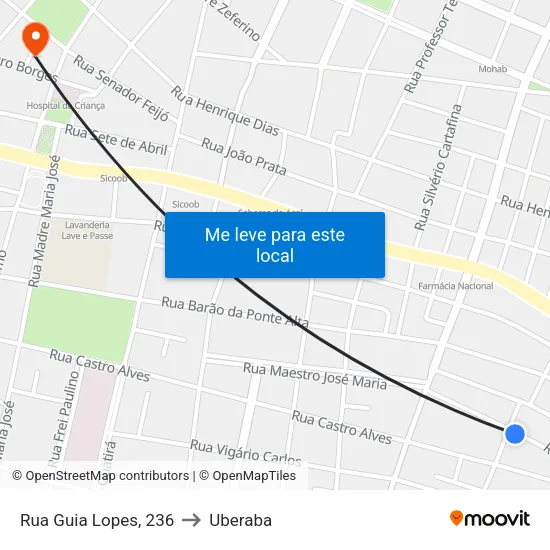 Rua Guia Lopes, 236 to Uberaba map