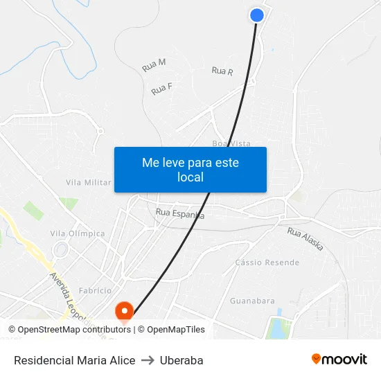 Residencial Maria Alice to Uberaba map