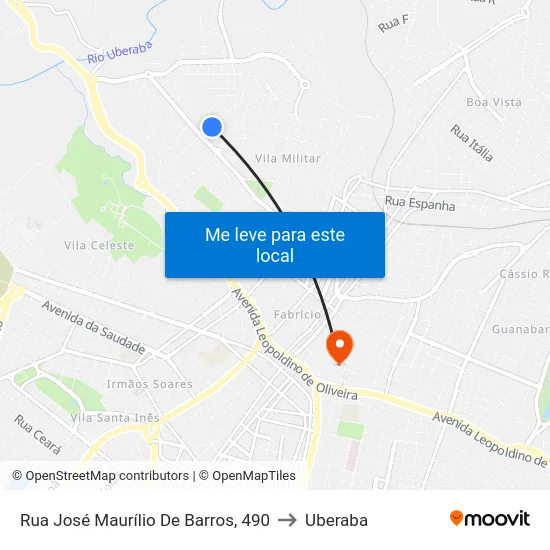Rua José Maurílio De Barros, 490 to Uberaba map