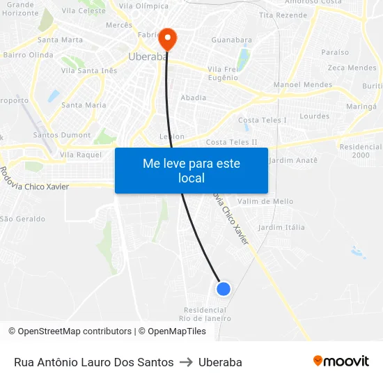 Rua Antônio Lauro Dos Santos to Uberaba map