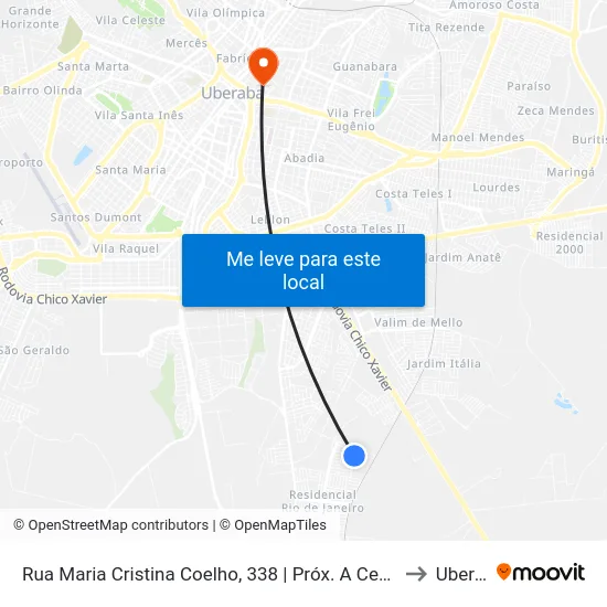 Rua Maria Cristina Coelho, 338 | Próx. A Cemei Dirce Miziara to Uberaba map