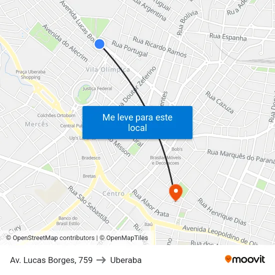 Av. Lucas Borges, 759 to Uberaba map