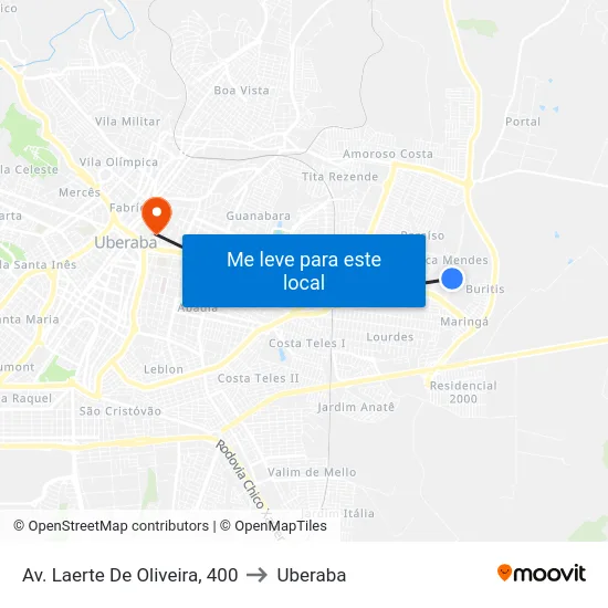 Av. Laerte De Oliveira, 400 to Uberaba map