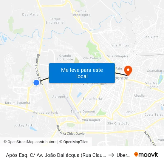 Após Esq. C/ Av. João Dallácqua (Rua Claudio Talarico) to Uberaba map
