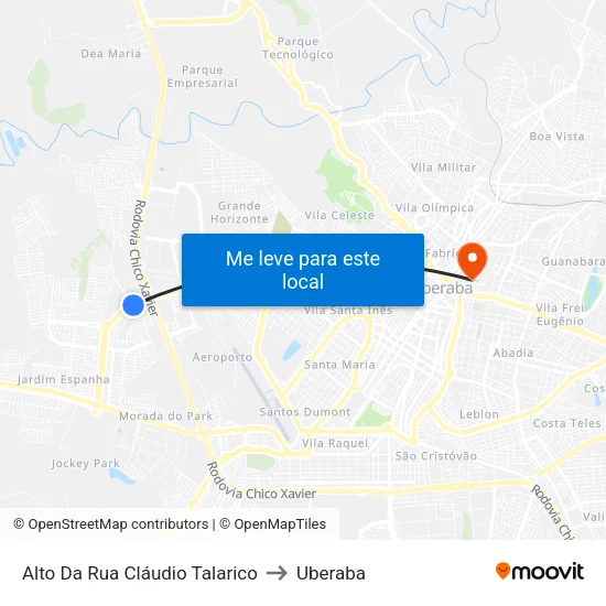 Alto Da Rua Cláudio Talarico to Uberaba map