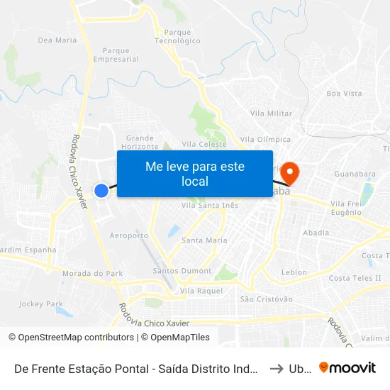 De Frente Estação Pontal - Saída Distrito Industrial 1 (Av. Dona Maria Santana Borges) to Uberaba map