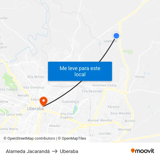 Alameda Jacarandá to Uberaba map