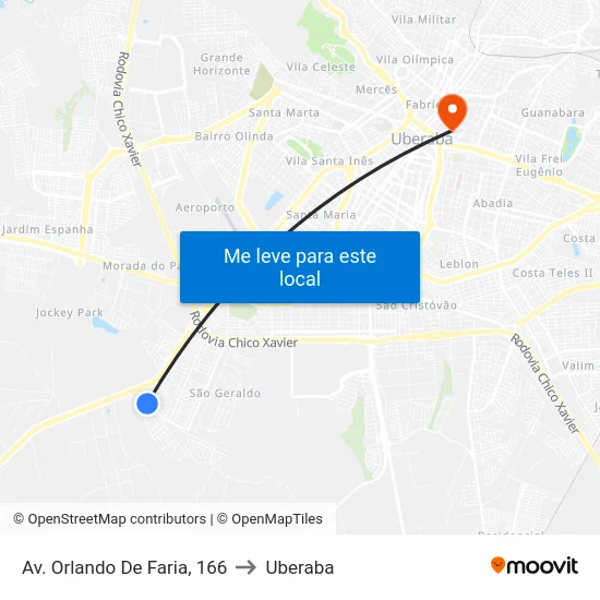 Av. Orlando De Faria, 166 to Uberaba map