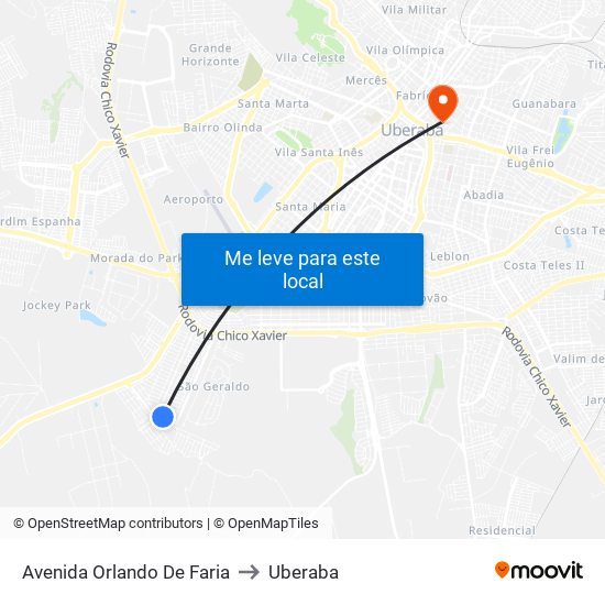 Avenida Orlando De Faria to Uberaba map