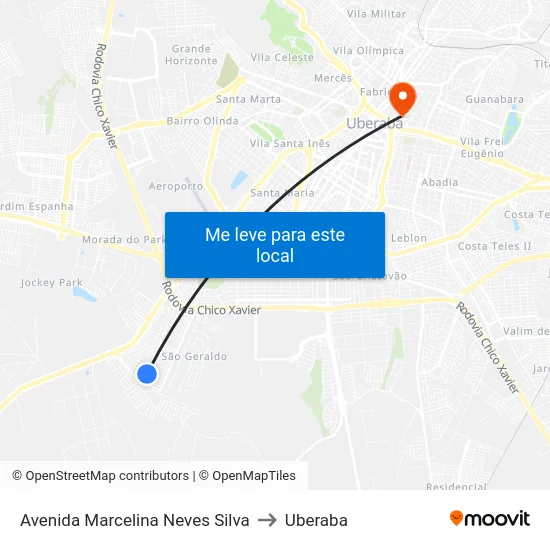 Avenida Marcelina Neves Silva to Uberaba map