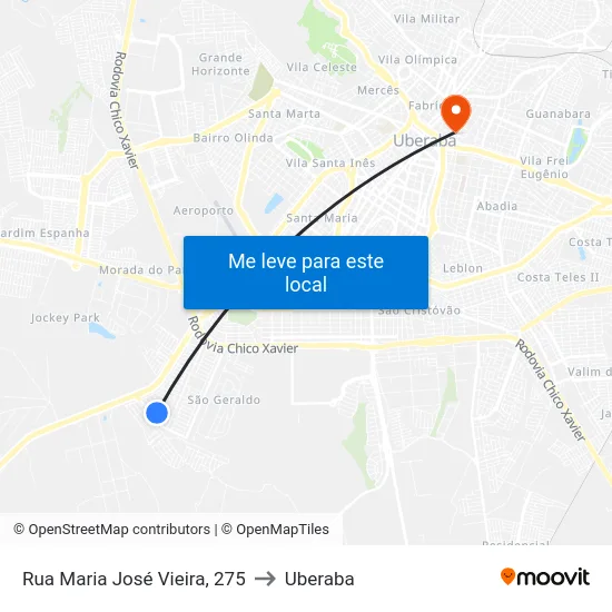Rua Maria José Vieira, 275 to Uberaba map