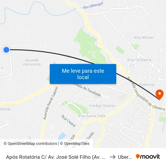 Após Rotatória C/ Av. José Solé Filho (Av. Raul Jardim) to Uberaba map