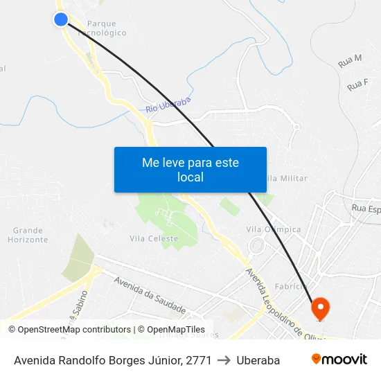 Avenida Randolfo Borges Júnior, 2771 to Uberaba map