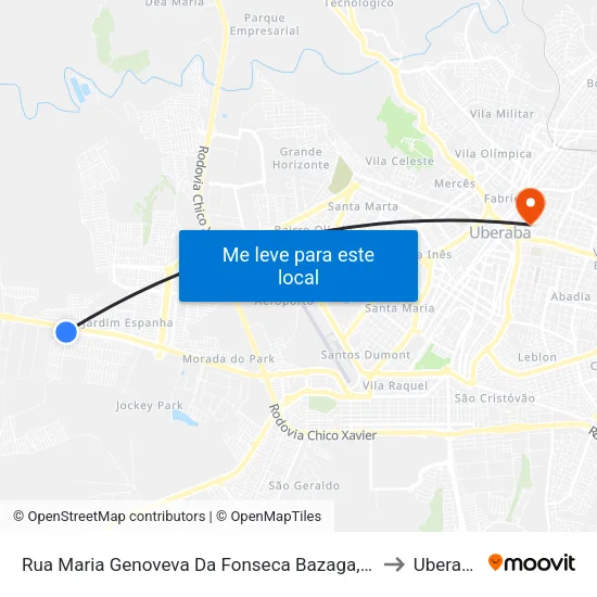 Rua Maria Genoveva Da Fonseca Bazaga, 11 to Uberaba map
