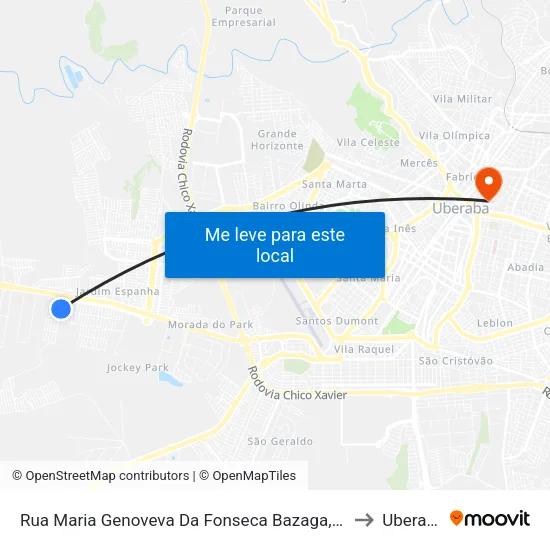 Rua Maria Genoveva Da Fonseca Bazaga, 171 to Uberaba map