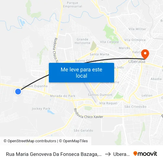 Rua Maria Genoveva Da Fonseca Bazaga, 181 to Uberaba map