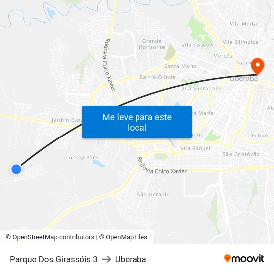 Parque Dos Girassóis 3 to Uberaba map
