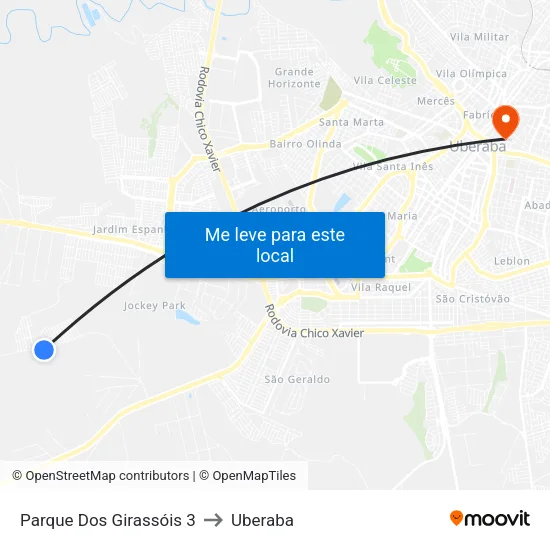 Parque Dos Girassóis 3 to Uberaba map