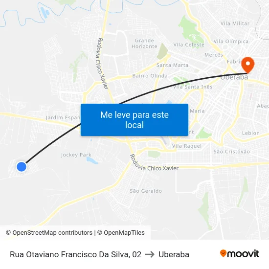 Rua Otaviano Francisco Da Silva, 02 to Uberaba map