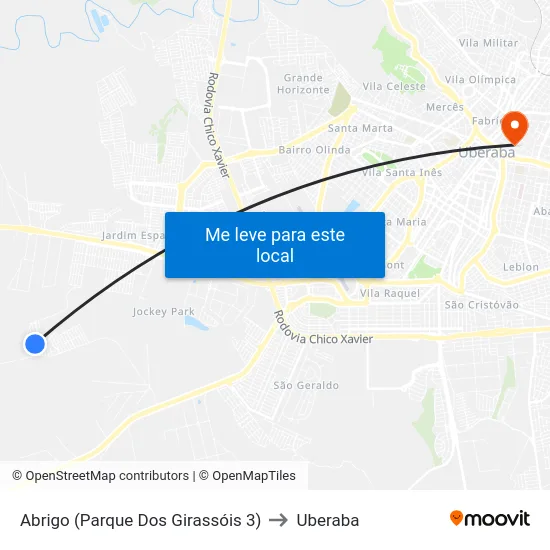 Abrigo (Parque Dos Girassóis 3) to Uberaba map