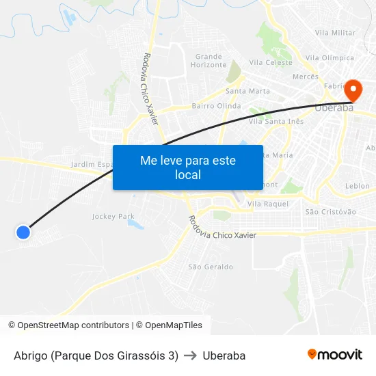Abrigo (Parque Dos Girassóis 3) to Uberaba map