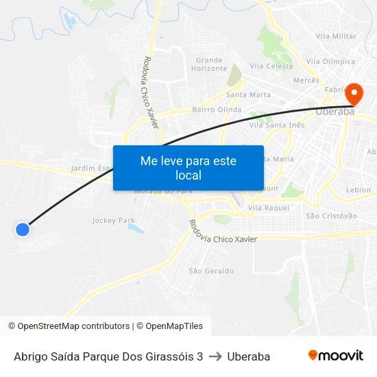Abrigo Saída Parque Dos Girassóis 3 to Uberaba map